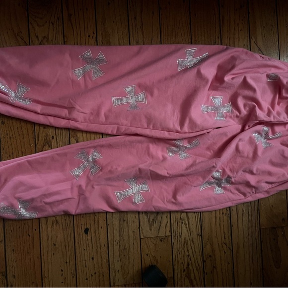 Pink Sweatpants with Silver Crosses - Picture 1 of 2